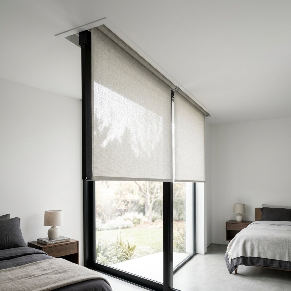 Lutron motorized roller shades in luxury residence